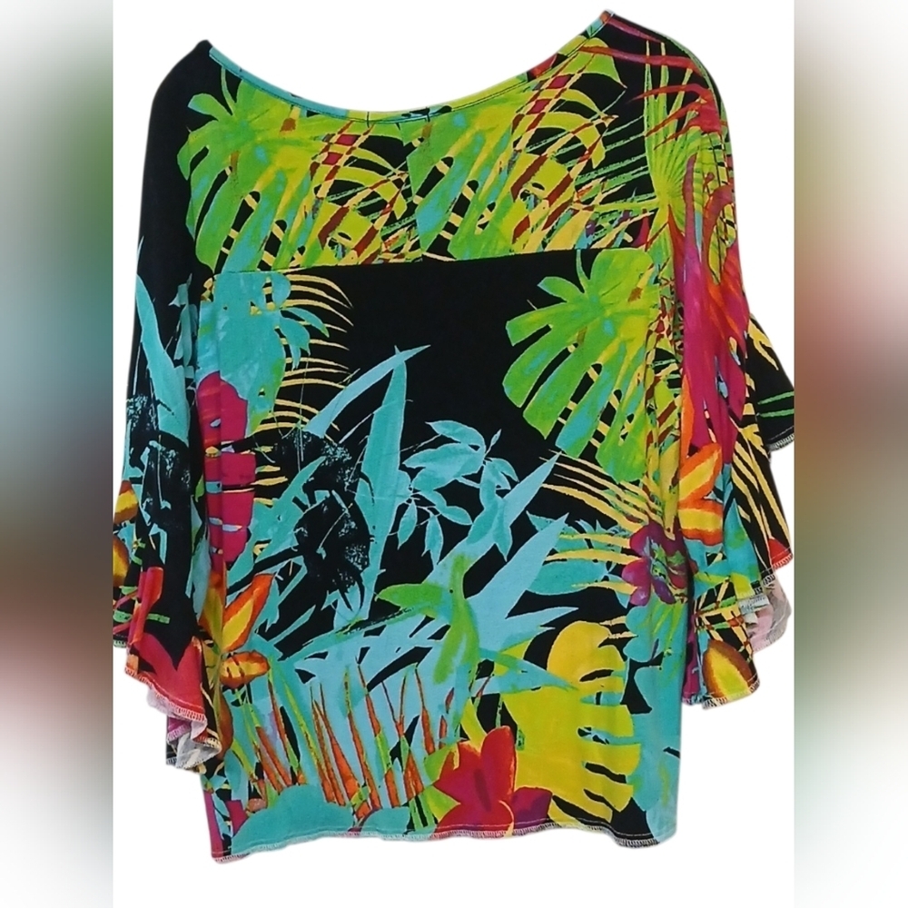 Cha Cha Vente - Tropical Floral Blouse, 3/4 Bell Sleeve, Size Medium, - Picture 4 of 10